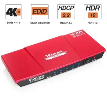 TESmart HDMI Splitter 1x4, UHD 4K@60Hz 4:4:4 Podpira HDCP 2.2, 18Gbps, HDR10, Dolby Vizijo, Lpcm 7.1 s Pametnimi EDID