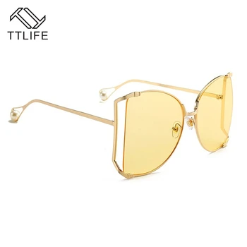 TTLIFE Pol Okvir sončna Očala Ženske blagovne Znamke Oblikovalec Stekla Kvadratnih Pearl sončna Očala Ženska Moda Prevelik Jasno Rožnata Očala