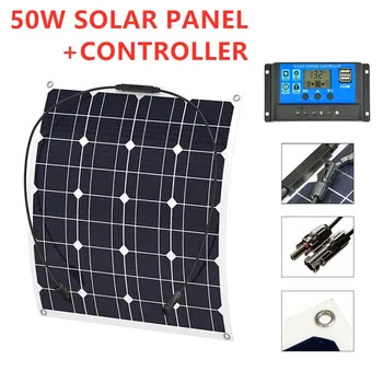 Prilagodljiv solarni panel 50 W Dvojno USB Izhod Sončne Celice Nepremočljiva 10A/20A/30A/40A/50A/60A Krmilnik za 12V/24V Polnilec za Baterije