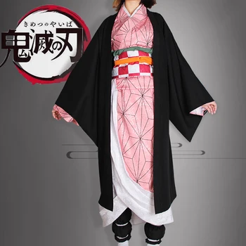 Anime! Demon Slayer: Kimetsu ne Yaiba Kamado Nezuko Lep Kimono Enotno Cosplay Kostum Halloween Obleko Brezplačna Dostava
