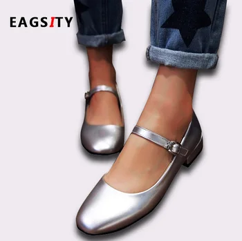 EAGSITY Klasičnih Mary Jane čevlji za ženske kvadratnih pete, gleženj trak blok pete srebrna poroka stranka dame oblačenja čevlji