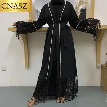 2020 Muslimanskih Abaya Dolge Čipke Tassel Rokav Z Peals Najnovejšo Modno Oblikovanje V Dubaju Islamske Proizvajalcev Oblačil Turčija