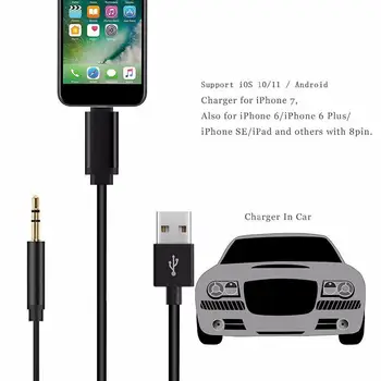 2 v 1 Adapter za 8/7 plus Polnilnik USB+3,5 mm Slušalke Jack Adapter Dodatni Avdio Kabel Zvočnik za iphone X XS XR Kabel