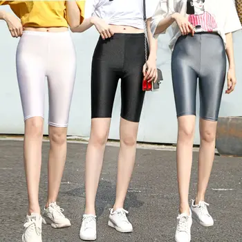 Plus Velikost S-5XL 80s90s Moda Sijajni Suh Legging Ženske Trdnih Visoko Elastični Pas Hlače Activewear Seksi Dekleta Fitnes Dokolenke
