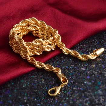 Zlato barvo, vrvi, verige, ogrlico, ki za moške,modni 6 mm 18kgp plating vrvi, verige ogrlica 20 palčni dolgo nakit za moške