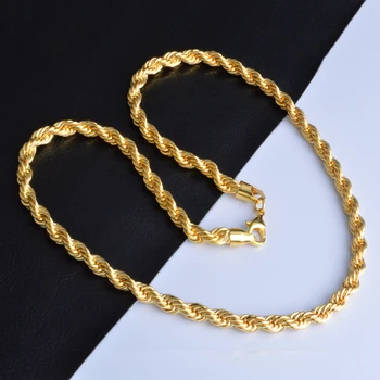 Zlato barvo, vrvi, verige, ogrlico, ki za moške,modni 6 mm 18kgp plating vrvi, verige ogrlica 20 palčni dolgo nakit za moške