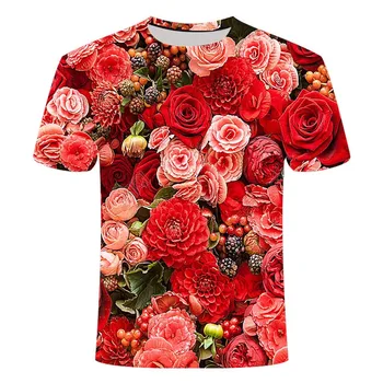 Rose Cvet 3D Tisk T-shirt Hip Hop Modo Svoboden Kratek Rokav Anime Plevela Vrh Harajuku moška Oblačila
