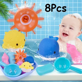 8Pcs/set Risanka silikonski baby tuš vode igrača za otroke, kopalnica vodo tuš igrača set za baby darila