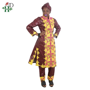 H&D Afriške Obleke, Hlače 2 Delni Set Ženske Tradicionalna Oblačila Obleko Bazin Riche Dashiki Dolgimi Rokavi Ženske Oblačila 2020 Headwrap