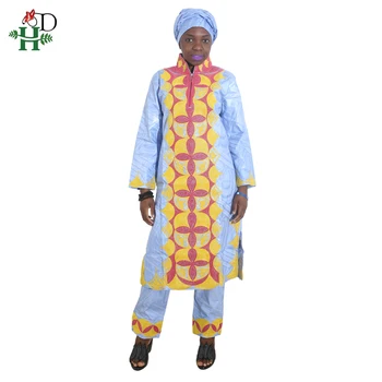 H&D Afriške Obleke, Hlače 2 Delni Set Ženske Tradicionalna Oblačila Obleko Bazin Riche Dashiki Dolgimi Rokavi Ženske Oblačila 2020 Headwrap