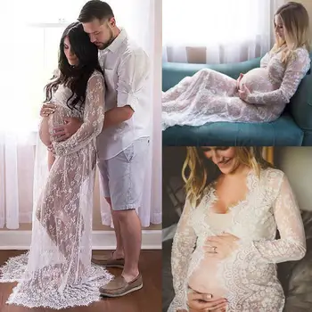 Porodniški Obleke za Fotografijo Ustrelil Dolg Rokav Čipke Seksi Dolgo Nosečnosti Obleka za nosečnice, Oblačila