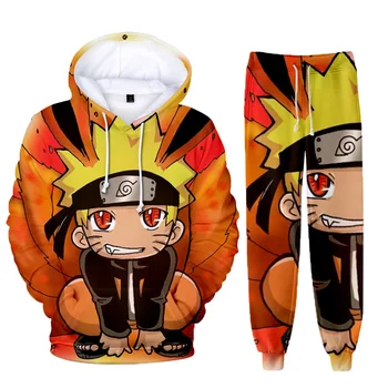 2020 Novo 3D Tiskanja Naruto Hip hop Harajuku Dolgo sleeved Hooded 2Pcs Ženske/Moški Jeseni Trenirko s Kapuco in Hlače