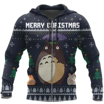 Božič Santa Totoro 3D Tiskanih Ženske, za Moške, Božična Pulover Smešno Hoodies/Majica/Jakna Cosplay Kostumi