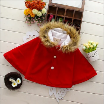 Malčka otroci Dekliške obleke hooded krzno ovratnik cape volnene vrhnja oblačila za otroke, deklice, oblačila, obleke, korejski toplo ruto coats
