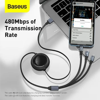 Baseus 3 v 1, USB C Kabel Zložljive Kabel za Prenos Podatkov Za iPhone 11 12 8 Xiaomi Mikro Hitro Polnjenje, Polnilnika priključite Žice Kabel