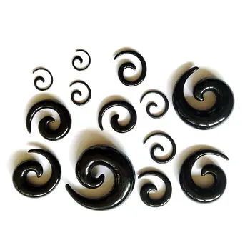 120pcs mix velikosti 12 1.6-16 mm black spirala akril uho taper kompleti, ki se razteza uho body piercing nakit expander uho merilniki čepi