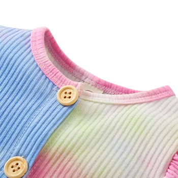 Pozimi Dolg Rokav Igralne Obleke Kompleti Za Newborn Baby Dekleta Ruffles Jumpsuits In Glavo Tie Dye Natisnjeni Priložnostne Dojenčka Obleke D30