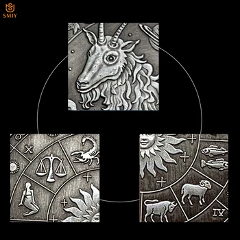 Antik Srebrni Kovanec Euro Dvanajst Constellation Kozorog Astrologija Svetu Reliefni Kovinski Izziv Kovanca Zbiranja W/Razkošje Polje