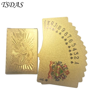 24K Gold Card Poker Z Kitajski Zmaj Design, Zlata Folija Prekrita Igralne Karte 1 Krova Brezplačna Dostava