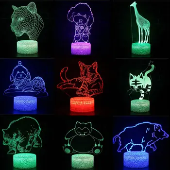 3D LED Lučka za Nočno Osvetlitev Mačka Pes Nosi Sprememba Barve Hologram Vzdušje Novost Svetilke, za Dekoracijo Doma Vizualne Iluzije Darilo