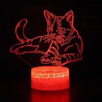 3D LED Lučka za Nočno Osvetlitev Mačka Pes Nosi Sprememba Barve Hologram Vzdušje Novost Svetilke, za Dekoracijo Doma Vizualne Iluzije Darilo