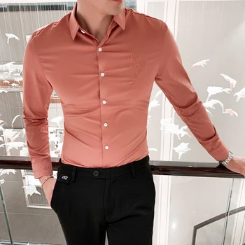 Camisa Masculina Novi Korejski Vezene Rokavi Moški Kemeja Pria Slim Fit Long Sleeve Majica Moški 2020 Pomlad Socialni Klub Maturantski Majica