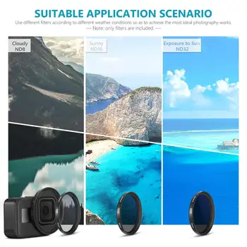 Neewer 3 Paketi Objektiv Kamere Filter ND Filter Komplet Združljiv z GoPro Hero 8,Multi-coated Filtri Pack Pribor ND8/ND16/ND32