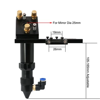 CO2 Laser Glavo za Ostrenje Objektiva Dia.20 FL.38.1 76.2 50.8 / 63.5 mm & 101.6 mm Ogledalo 25 mm Nastavek za Lasersko Rezanje in Graviranje
