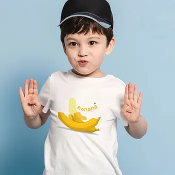 Krog Vratu Novo Harajuku Poletje Fantje T Shirt Gorilla Ljubezen Banana Natisnjeni Modni T-shirt Otroci Risanka Kawaii Prosti čas Dekleta Majice