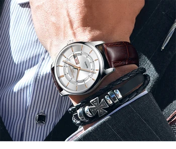 Eleganten minimalističen moških quartz ure padec ladijskega prometa 2018 nove modne preprosto rjavo ure moške ročne ure darila auto datum, ura