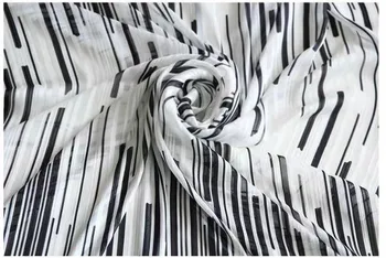 150 cm Širina Črno in belo črtasto srebro, svilo, natisnjeni šifon tkanine Oblačila Ročno Krpo Za Žensko Obleko Srajco DIY Šivanje