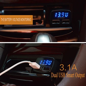 Kebidu DC 12-24V 4 v 1 USB Avto Polnilec Dual Port 3.1 s Temperature/Napetosti/Toka z Modro Svetlobo, Digitalni Zaslon