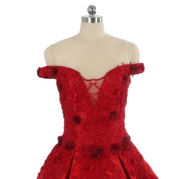 Luksuzni težka beaded nov prihod brez naramnic z vezenje beading cvetje rdečo večerno obleko off ramo črto formalno obleko