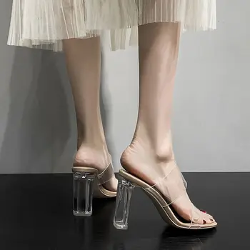 2020 Seksi Copati ženske Pregleden Odprite Nogi Žensk Copate Visoke Pete Kristalno Visokih Petah Priložnostne dame visoke pete, čevlji