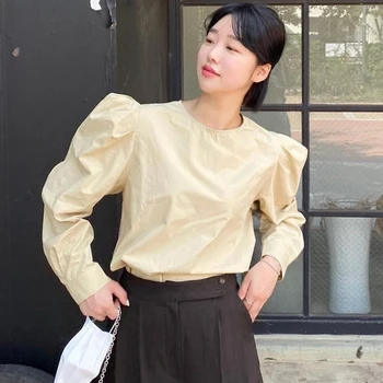 Nomikuma korejski Puff Dolgimi Rokavi Ženske Bluzo Vzročno-O-vratu Puloverju Vrh Jeseni podkrepljena Blusas Mujer De Moda 2020 Verano 6D577