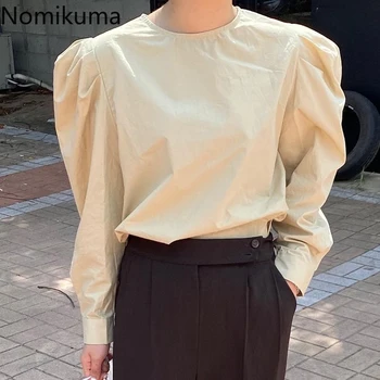 Nomikuma korejski Puff Dolgimi Rokavi Ženske Bluzo Vzročno-O-vratu Puloverju Vrh Jeseni podkrepljena Blusas Mujer De Moda 2020 Verano 6D577