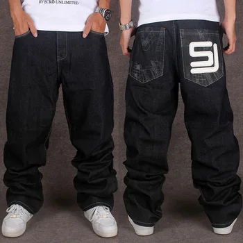 Plus Velikost Črne Jeans Poletje Moda za Moške Priložnostne Svoboden Vezenje Hip-hop Rap Skateboard Hlače blagovne Znamke Rock Punk Ples Kavbojke