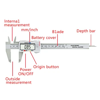6inch LCD 150 mm Digitalni Čeljusti Elektronski Ogljikovih Vlaken Vernier Kaliper Merilnik Mikrometer Model Digitalne Čeljusti orodje, s polje
