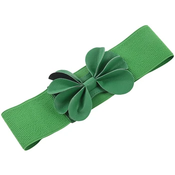 Zelena Umetno Usnje Cvet 7.5 cm Širok Elastični Činč za Ženske