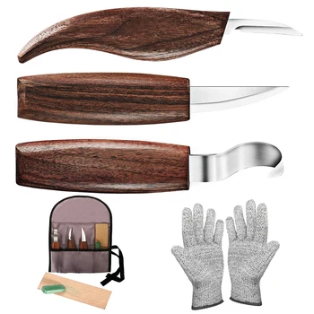 6 v 1 Carving Nož Lesa Carvinga Orodja, s Carving Kavljem Nož Lesa Whittling Nož Čip Rokavice Carving Nož Ostra Orodja