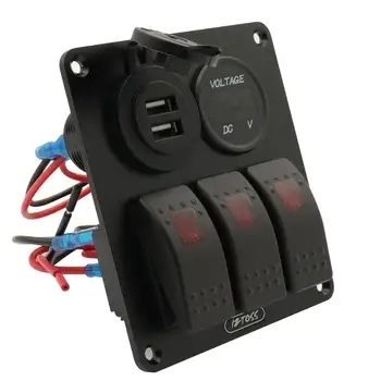 12V/24V 3 Banda Rocker Stikala z 4,8 Dvojni Polnilnik USB in LED Digitalni Voltmeter za Morski Čoln Avto Rv Rocker Switch