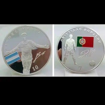 4 kos šport Nogomet star igralec značko Messi Ronaldo srebro 24k pravi pozlačeni 40 mm nogomet spominek dekoracijo kovanec