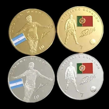 4 kos šport Nogomet star igralec značko Messi Ronaldo srebro 24k pravi pozlačeni 40 mm nogomet spominek dekoracijo kovanec