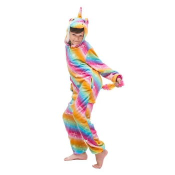 PXJYHCL Odraslih Otrok Pisane Pižame Ženske Flanela Sleepwear Kigurumi Srčkan Samorog Cartoon Živali Cosplay Pižame Nastavite Otroci Hooded