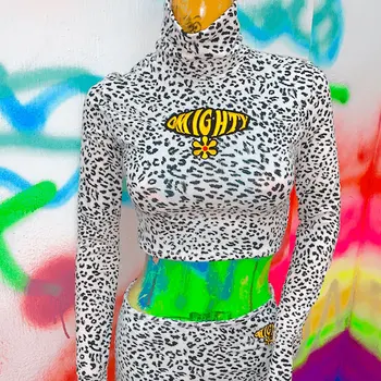 2020 Sodijo Ženske Leopard Grafični Želva Vratu Black Dolgimi Rokavi, Puloverji Elegantna Pop Ins. Visok Pas Top Majica Spici Klub Bar Predporočna