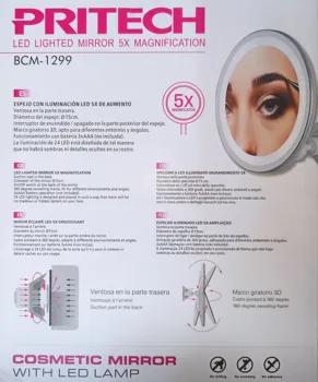 LED ličila z HD ogledalo 5X povečava smart fill light ženske makeup lučka za 360º, vrtljivo zaklepanje vzvod ekstra močan sesalni.