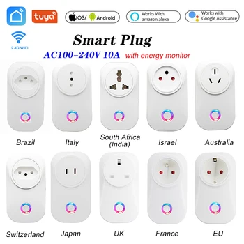 Tuya WIFI Smart Pametno Vtičnico Priključite EU UK Swit AU BR FR JP Izrael Ita ZA Plug 10A APP Nadzor Alexa Google Energije Doma, Monitor