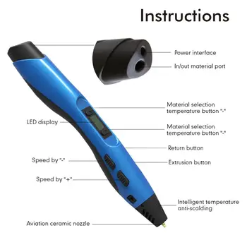 SUNLU 3D Pero SL300 Inteligentni 3D Tiskanje Pero LCD Zaslon Slikarstvo PLA/ABS Žarilno Ustvarjalno Orodje, Modra barva 3d pero