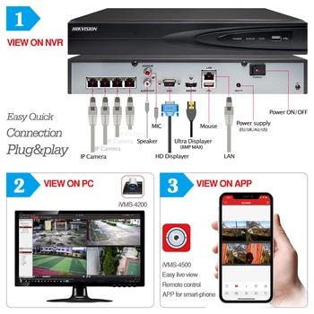 4CH CCTV Sistema 4PCS Ultra 5MP Prostem Varnosti POE Fotoaparat z Hikvision 4 POE NVR DS-7604NI-K1/4P DIY Video Nadzor Kompleti