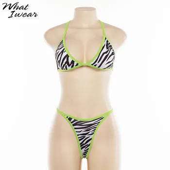 Ženske Zebra Print določa Neon Zelena Bikini določa Plaža Počitnice prosti čas obleke Dveh kosov Seksi Obleke Poletje Camis Underpant Določa